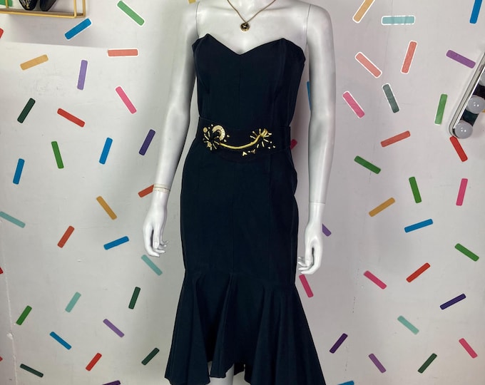 1980s true vintage black strapless fishtail dress size 12