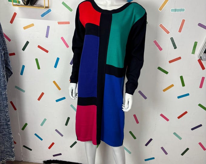1980s true vintage block colour midi dress size 12/14