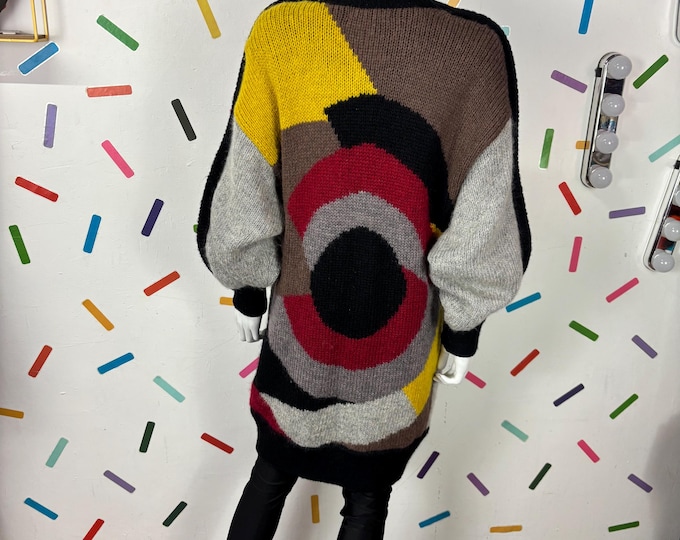 1980s Geometric Block Cardigan yellow/ brown size 14/16