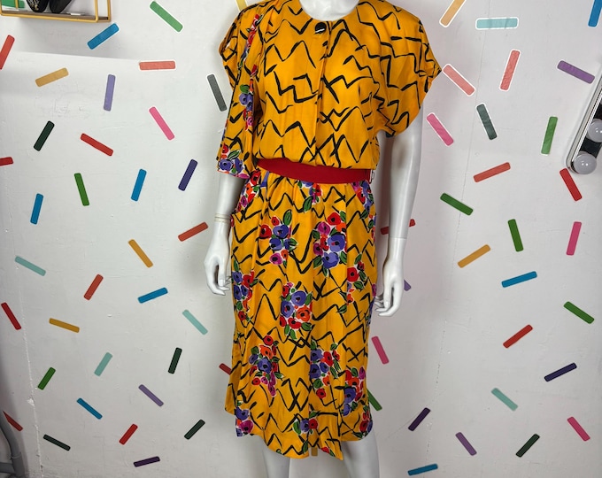 1980s true vintage yellow occasion summer dress size 12