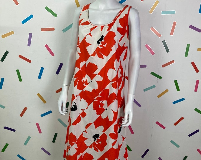 1970s/80s true vintage floral geo design midi dress with pocket - size 12/14