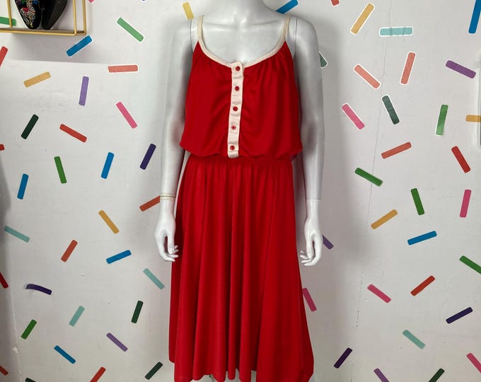 1970s vintage bright red party midi dress Size 12/14