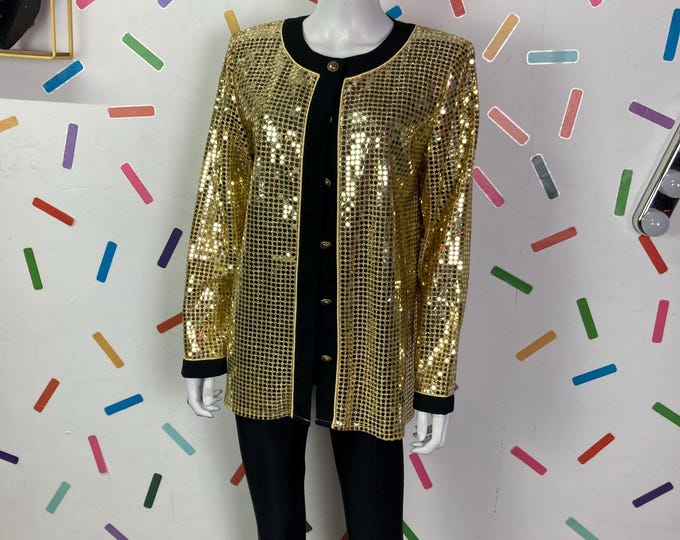 1980s true vintage gold glitter ball design long sleeve jacket with cuff detail - festival - Size 14
