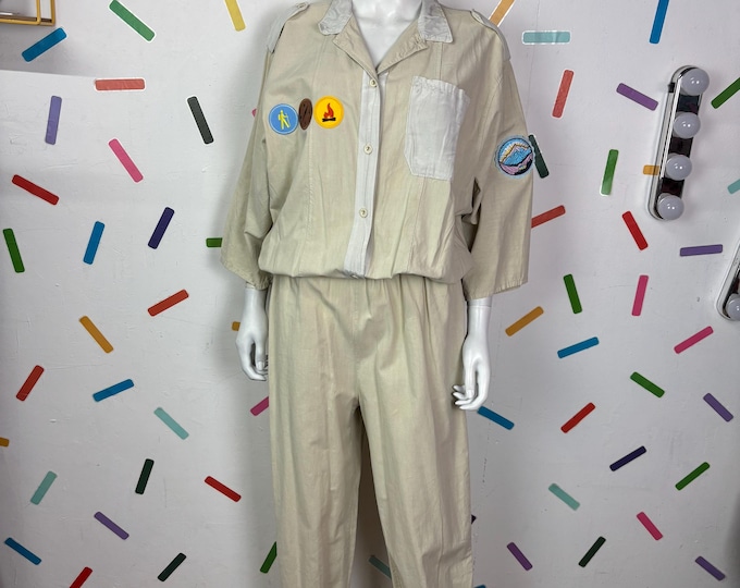 True vintage 1980s safari design cream jumpsuit size 14/16