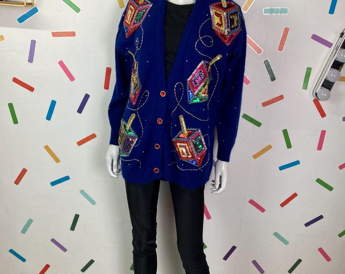 1980s true vintage Blue jewel angora cardigan size 10-14