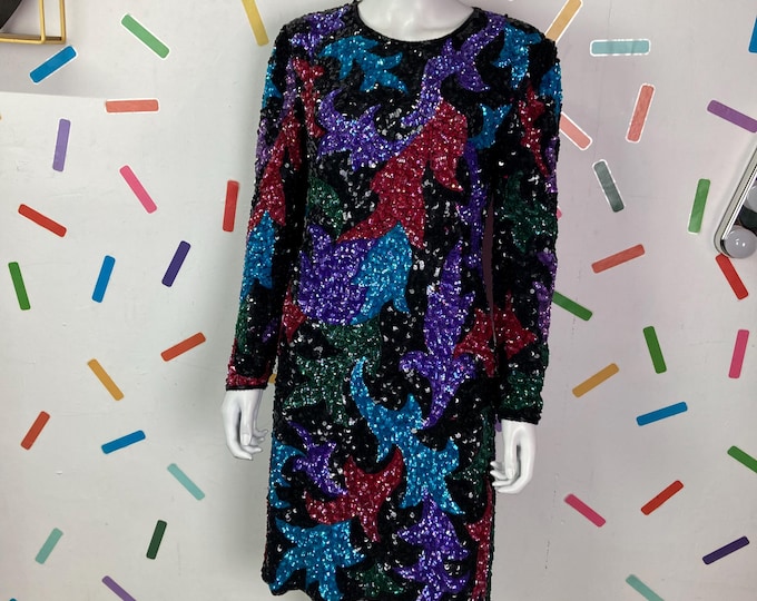 1980s true vintage sequin midi dress with cut our back detail size 12