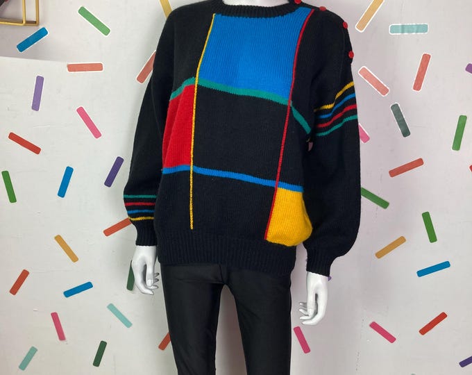 True vintage black 3D bow design hand knitted jumper size 14/16