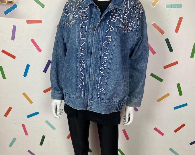 1980s true vintage jewel design jacket with pockets - size up to 14