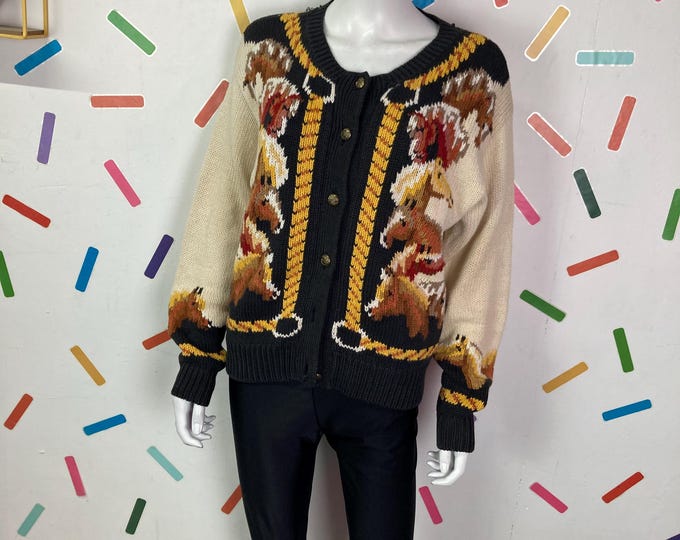 True vintage horse design hand knitted  cardigan with size 12/14