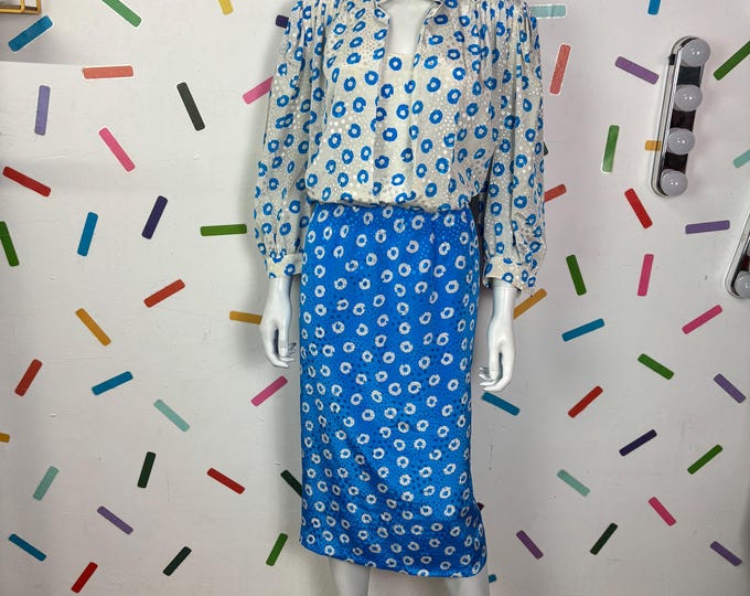 Vintage 80s Does 50s Midi Dress, Blue / White size 14/16