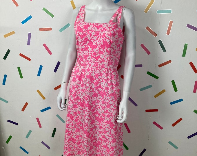 1980s true vintage pink and white strap detail dress - Size 12/14