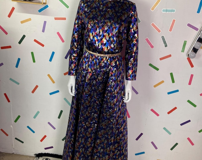 1980s true vintage lurex maxi rainbow dress size 12