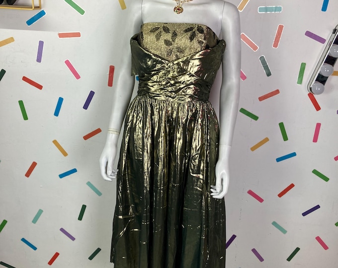 1980s True vintage gold lame strapless dress size 10
