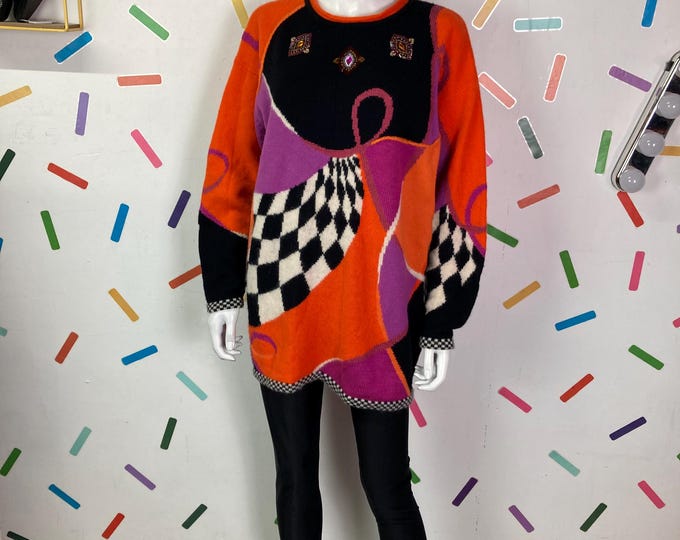 1980s true vintage geo design orange geo long line jumper size 12/14