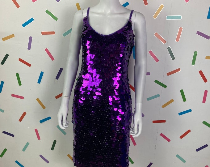 1980s true vintage bright purple metallic disc party disco dress - Size up to 10/12