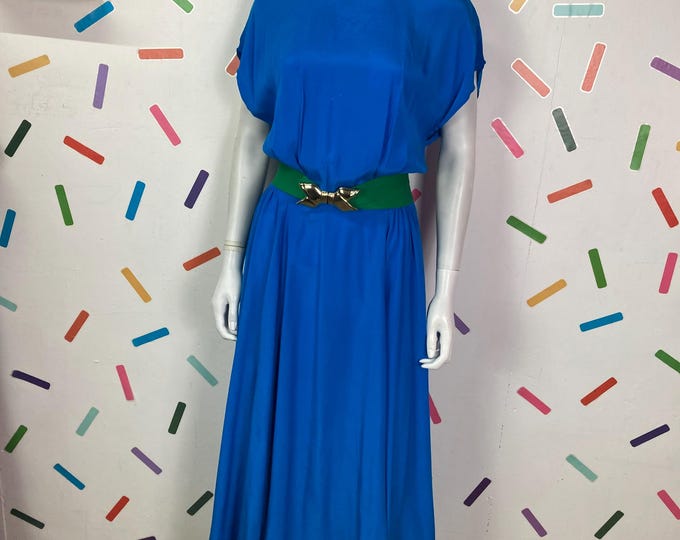 1980s vintage cobalt blue backless midi dress size 12