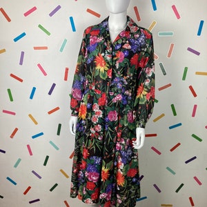1980s true vintage long sleeve floral collar dress with pockets - Size 12-16