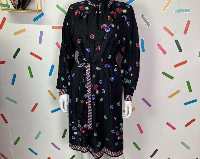 1980s true vintage black  jewel design midi dress  size 12-16