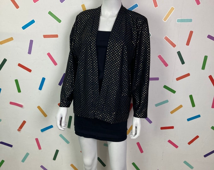 1980s true vintage black and gold spot print lightweight jacket with pockets Size 14/16