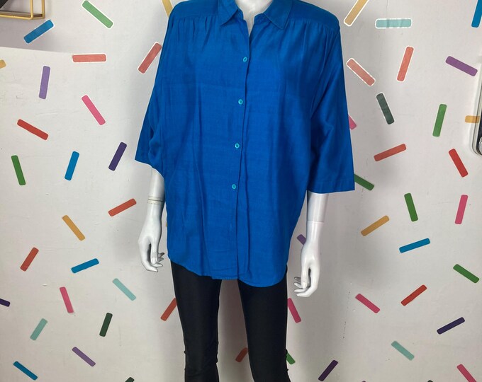 1980s true vintage bright blue batwing blouse size 14