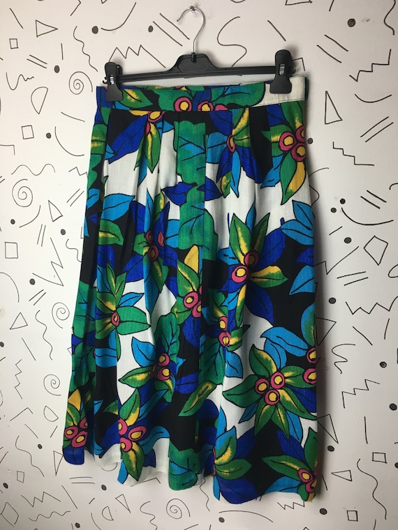 True vintage 1980s bold bright floral midi skirt s