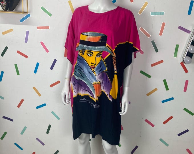 1980s Merry Finn teal geo smock dress Size 10/12