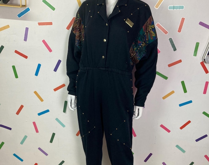 Black 80s vintage St Dennis jumpsuit with stud detailing Size up to 14