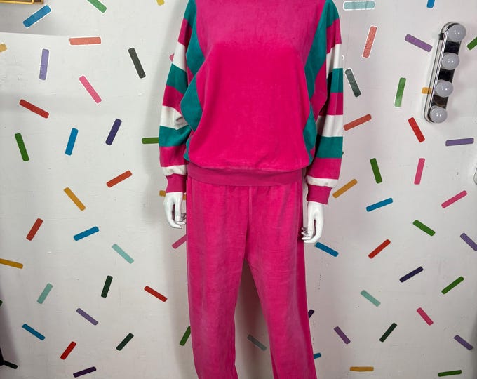 1980s  bright pink batwing 2 piece trouser set / tracksuit size  10/12