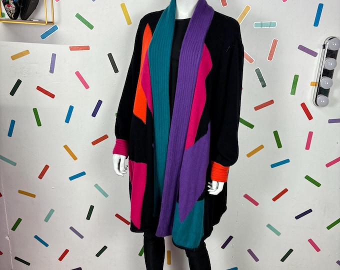 1980s true vintage block / geo design swing cardigan - size up to 16