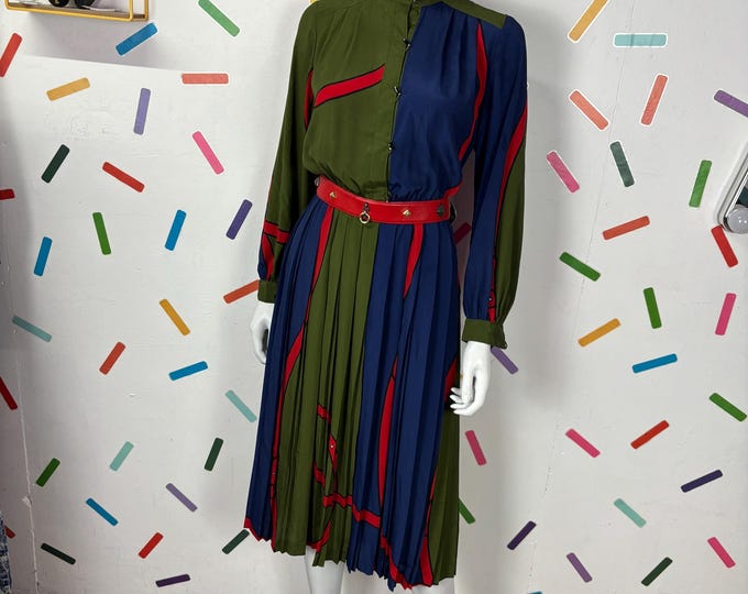 1980s True vintage geo design long sleeve midi dress  - size 10/12