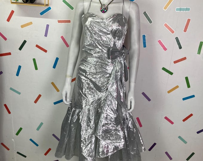 1980s true vintage silver foil lame dress size 8/10