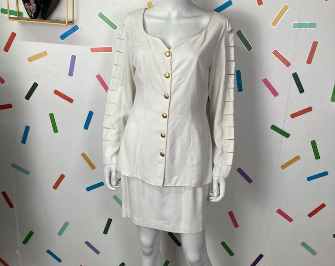 1980s true vintage cream cut out 2 piece size 10