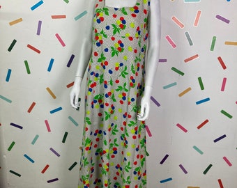 1970s/80s true vintage cherry print maxi dress up to size 16 - 18