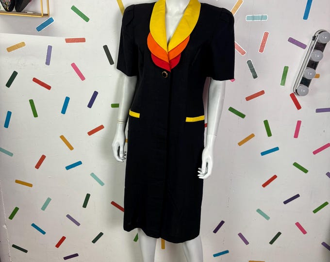 1980s true vintage black fire collar design dress size 12/14