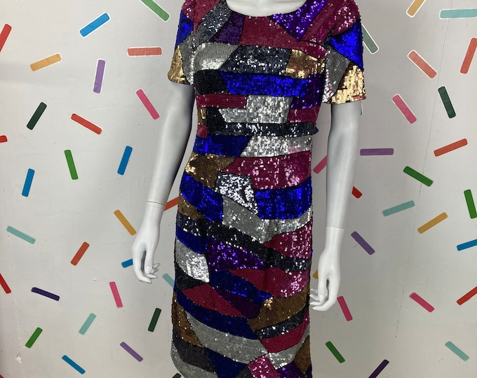 1980s true vintage geo design short sleeve midi dress Size 12