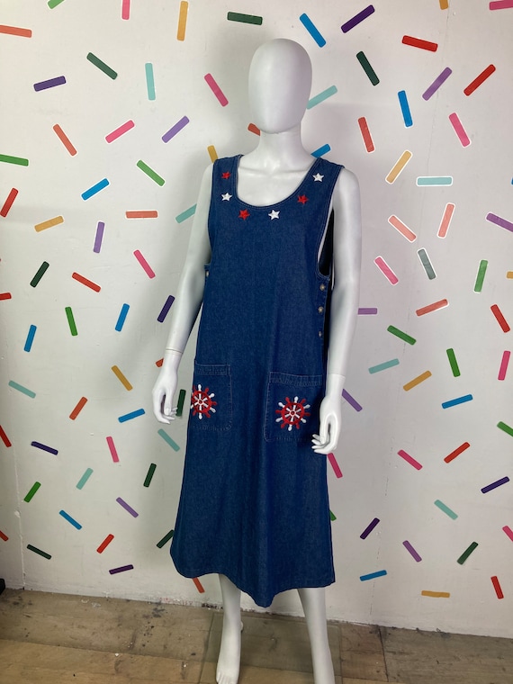 Denim pinafore maxi dress cheap