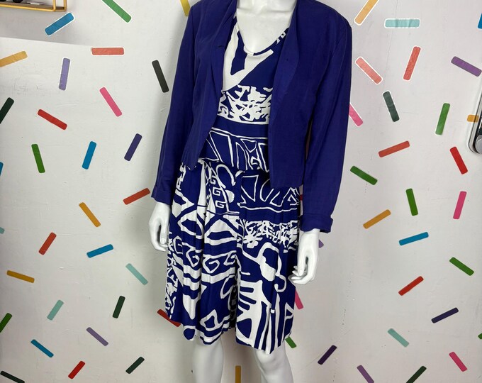 1980s true vintage 3 piece set jacket / top / shorts blue white size 12