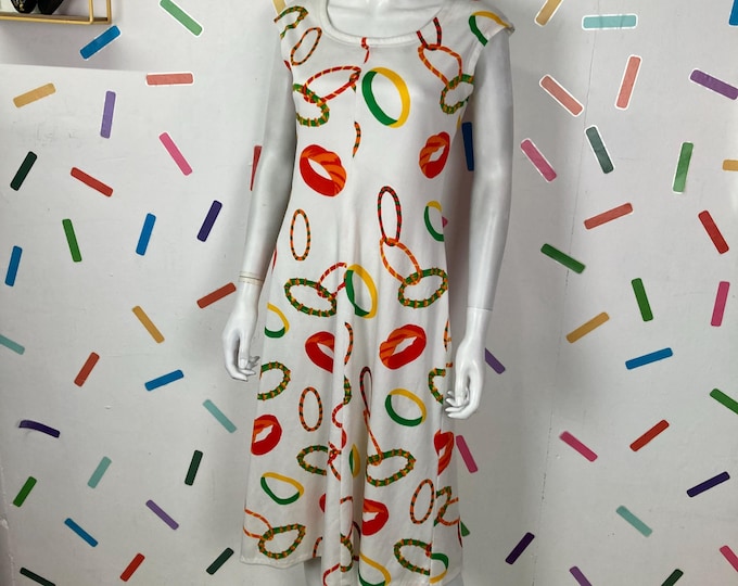 1970s true vintage ring design white midi dress Size 8-12