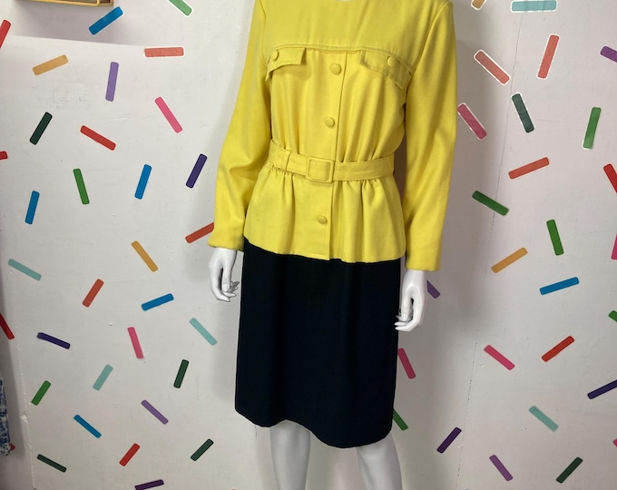 80s vintage black and yellow peplum dress size 12