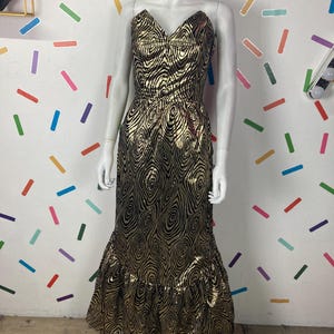 1980s true vintage gold lame maxi dress with bow detail size 10