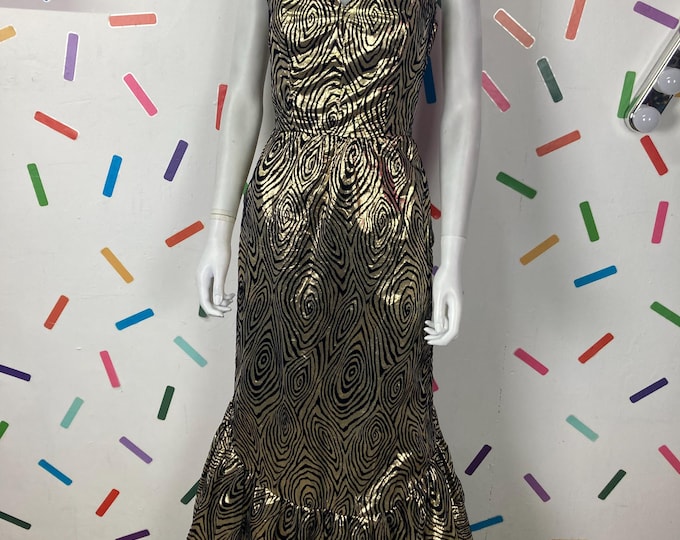 1980s true vintage gold lame maxi dress with bow detail size 10