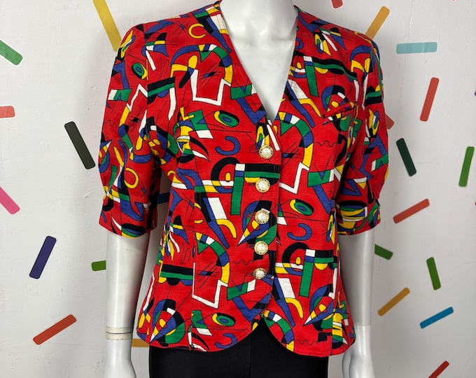 1980s true vintage miro design bright red short sleeve jacket size 12/14