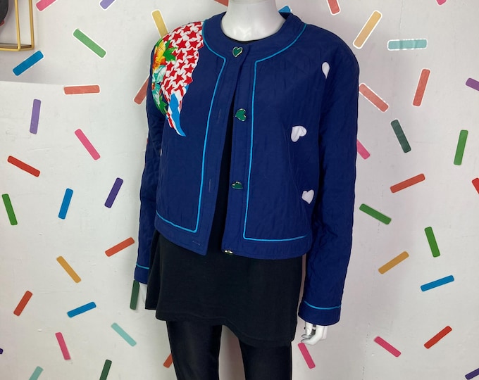 80s true vintage floral / heart design lightly quilted jacket size 12