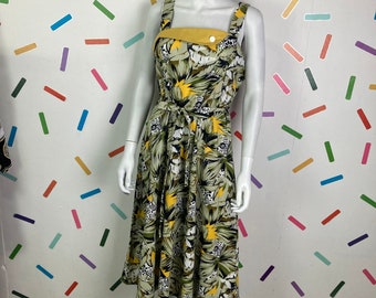 Abito midi con stampa animalier vintage anni '80 con cintura e tasche taglia 12/14