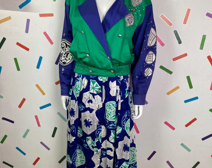 1980s vintage laurel 2 piece set - jacket / skirt Pegasus design size 12