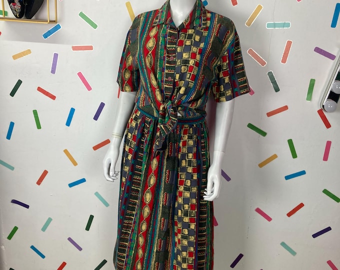 1980s true vintage abstract design 2 piece set top skirt - size up to 12/14