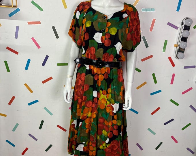 1980s true vintage autumnal design short sleeve dress size 12