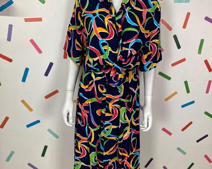 1980s true vintage ribbon design co ord set top / skirt Size 16/18