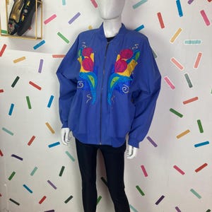 Vintage paars bomberjack in appliqué met zakken uit de jaren 80 maat 16