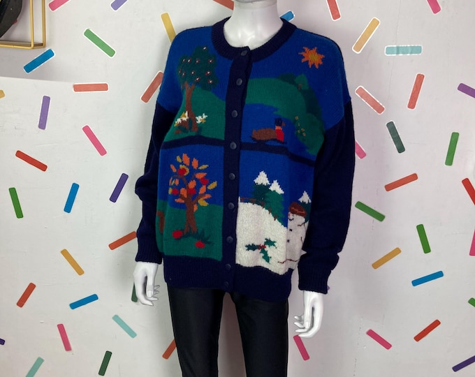 True vintage 1980s vintage 4 season design long sleeve knitted cardigan - up to 16/18